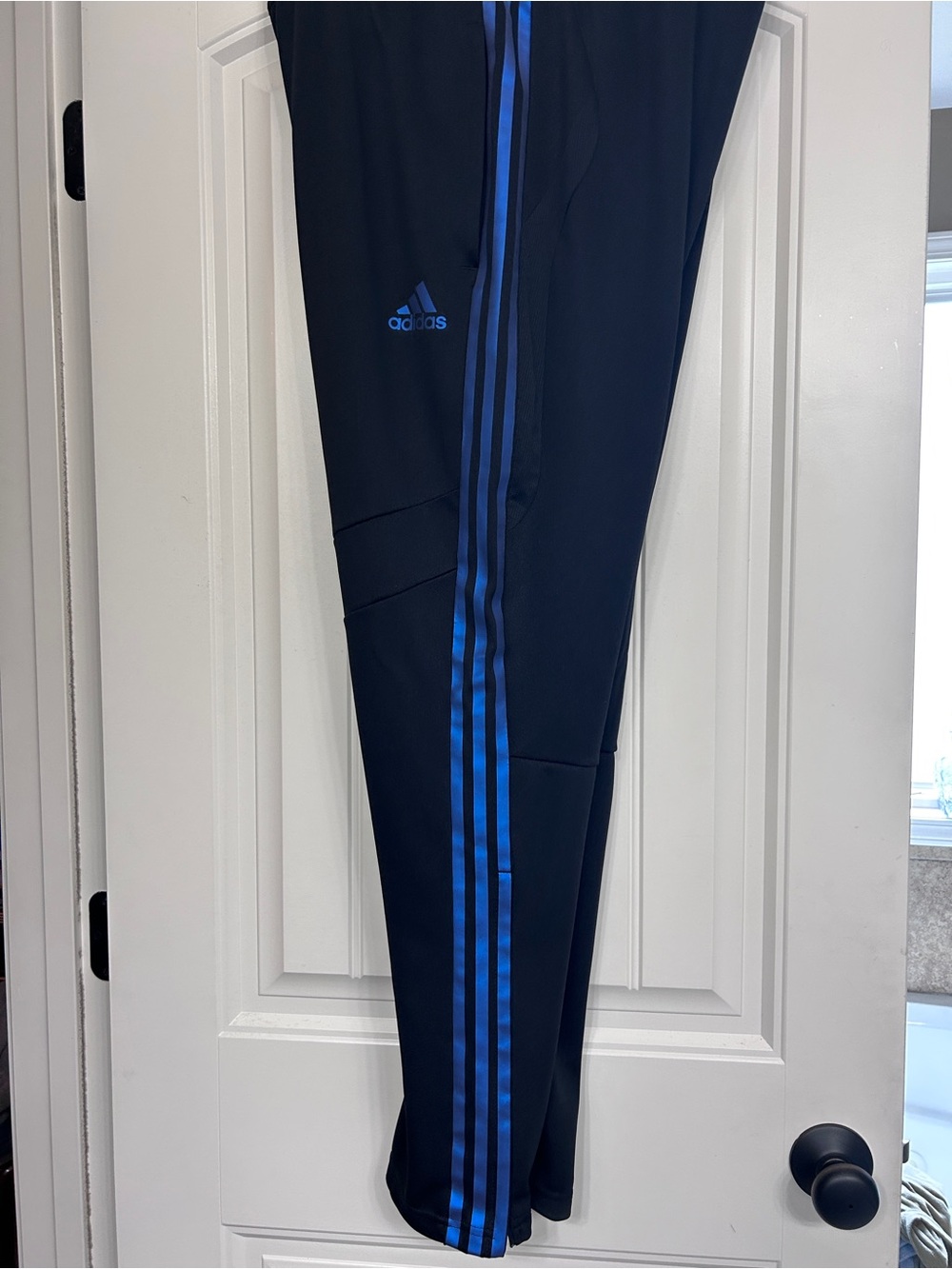 Adidas Tiro Black Track Pants with Blue Metallic Stripes, unisex, Sz L - Picture 3 of 6